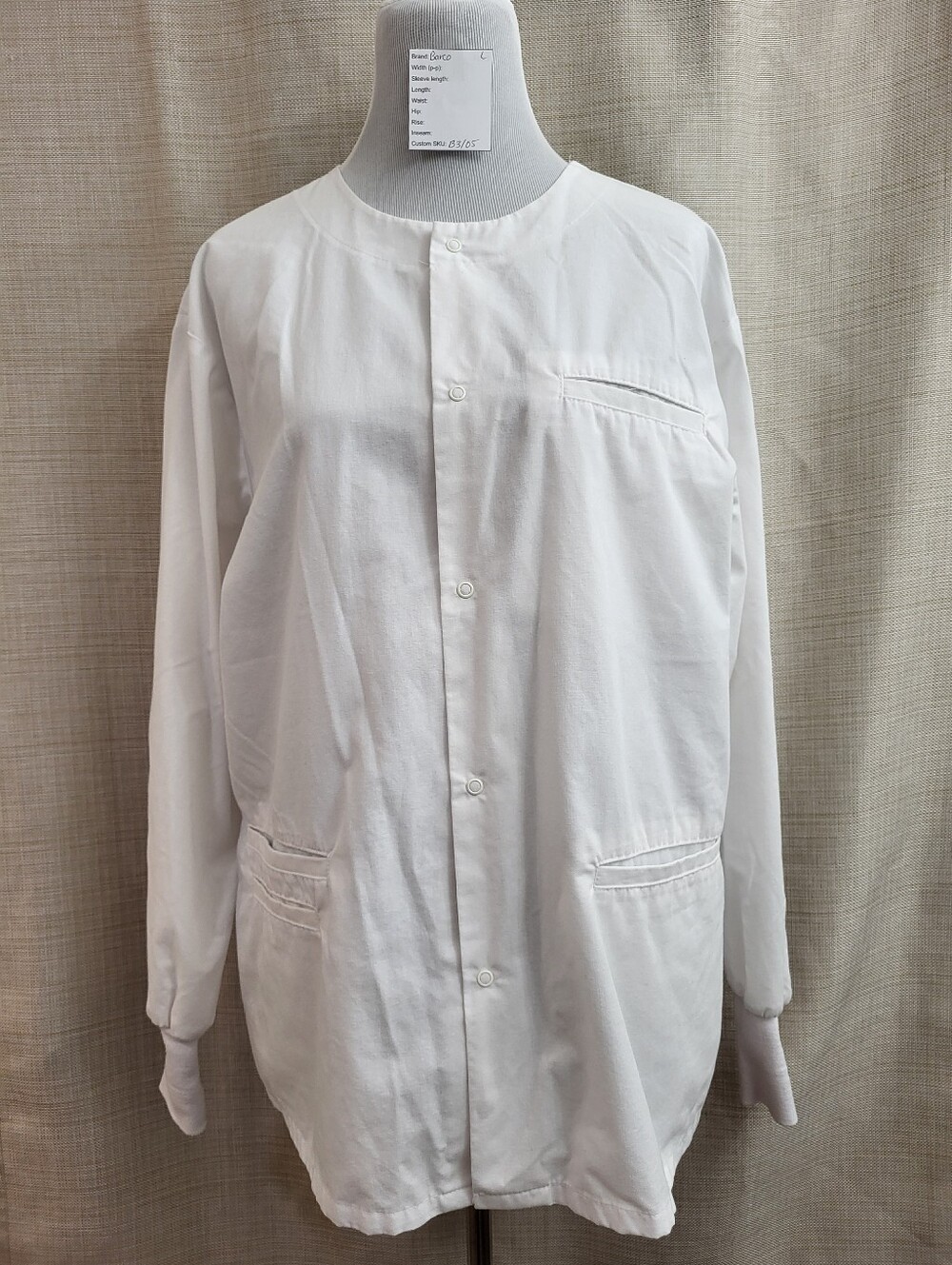 Barco Uniform Warm up Jacket Pockets Top & Bottom Knit Cuff White Size Large